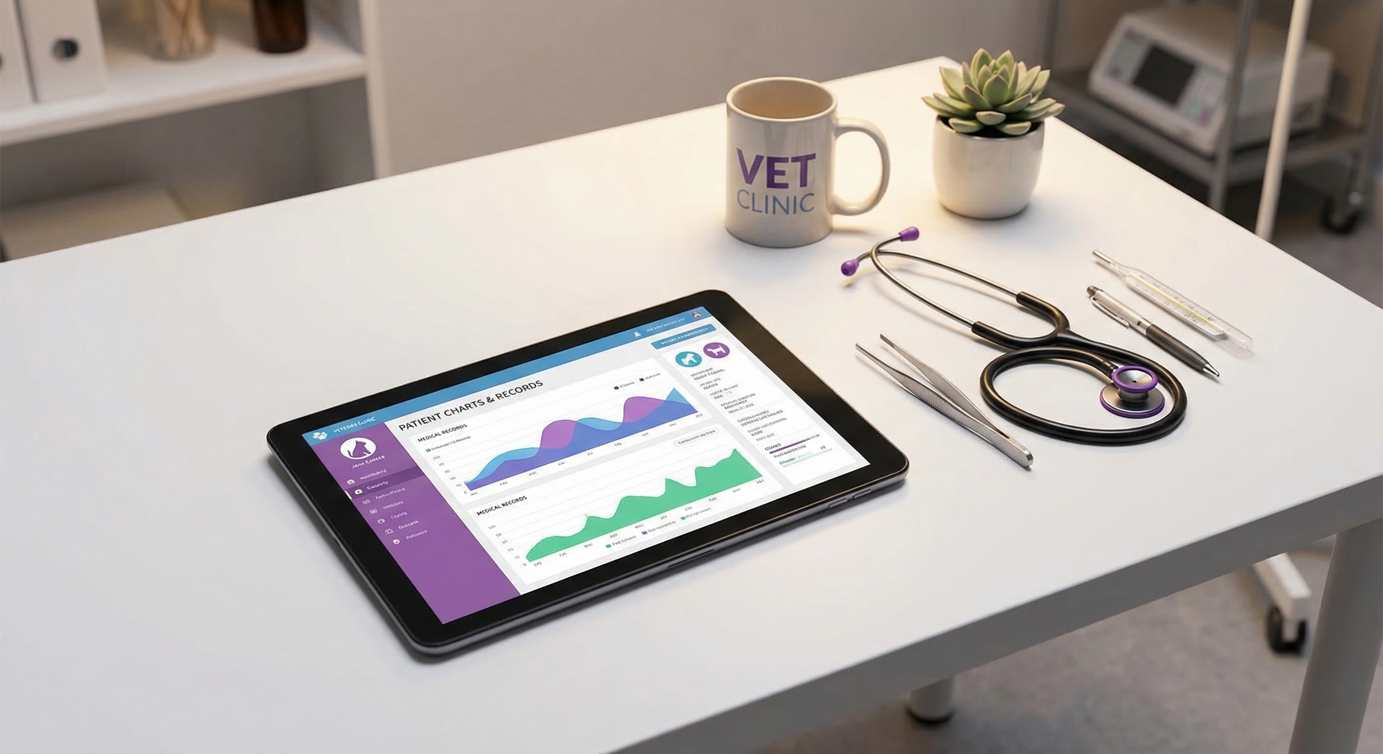 Veterinary dashboard showing patient charts
